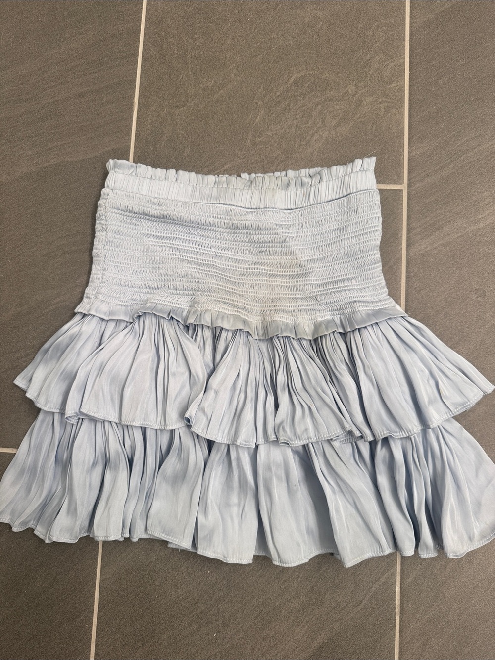 Smocked Light Blue Tiered Mini Skirt